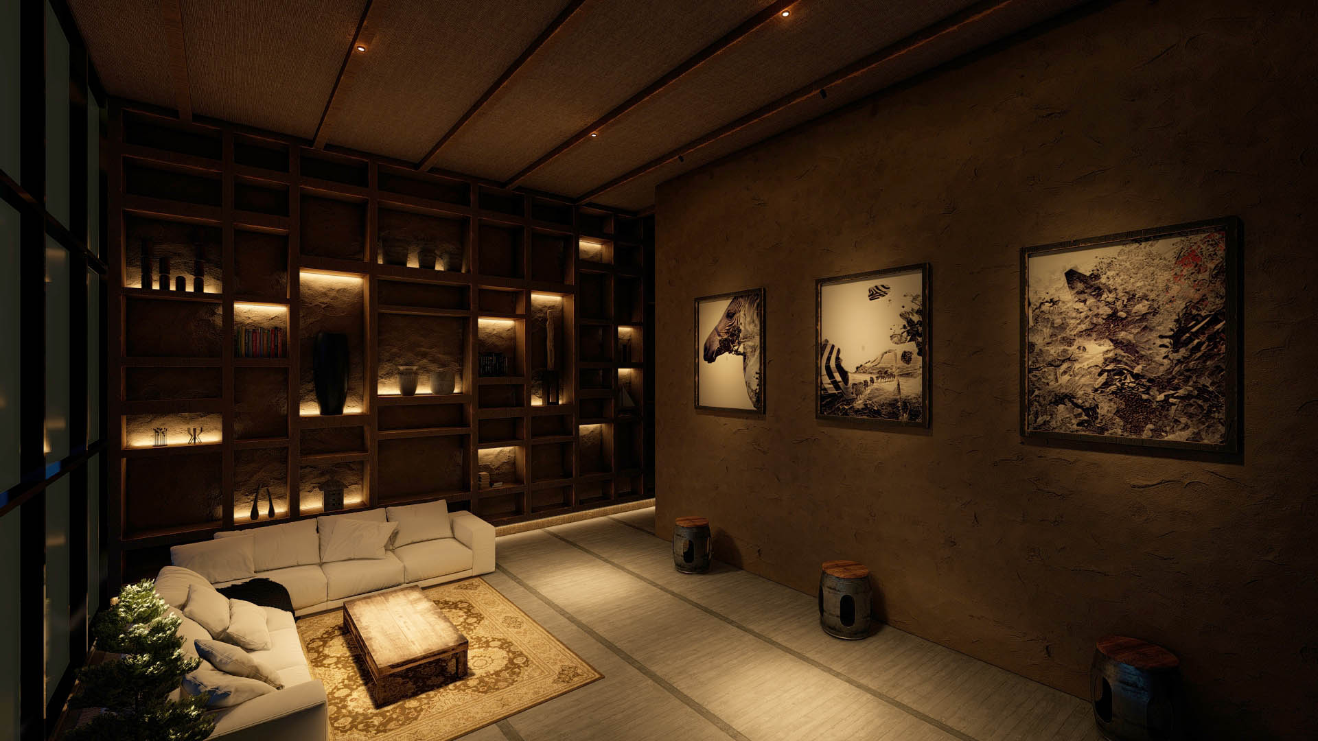 Considered lighting hierarchy transforming spatial perception in a hospitality environment